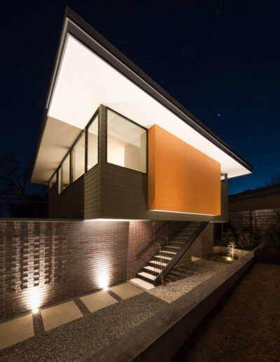 Contemporary modern home exterior at night