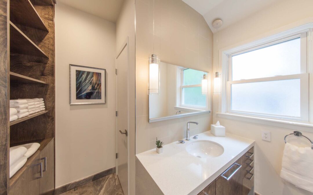 bathroom sink under mounted with built-in shelves