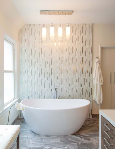 bathroom with stunning designer finishes and stand alone tub
