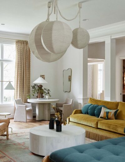 white living room with eclectic modern furniture